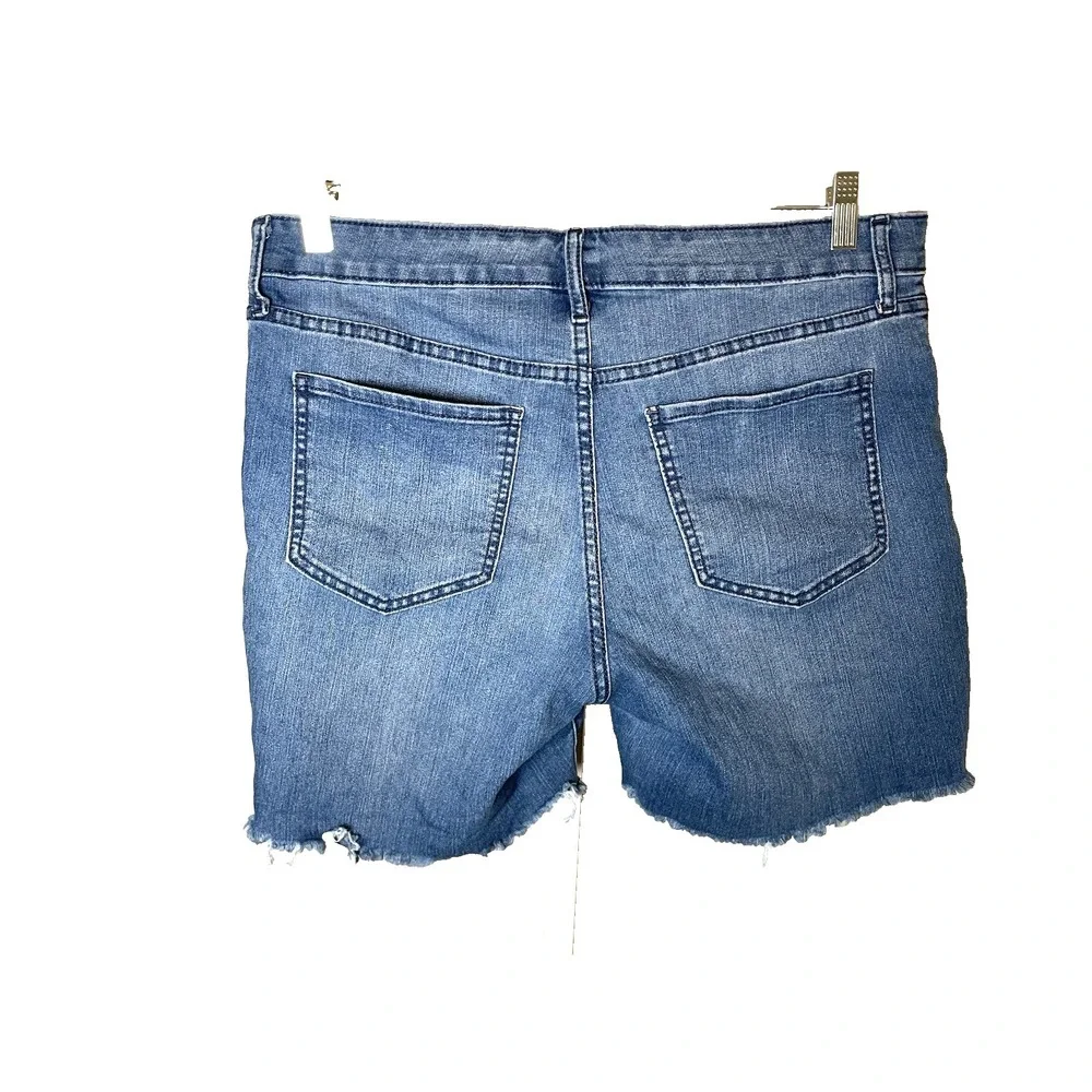 Old Navy Blue Jean Shorts Women's 14 Mid Rise Raw‎ Hem Cut offs Denim Casual